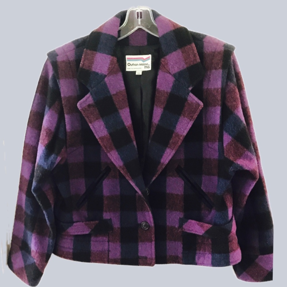 VTG. Buffalo Plaid Purple + Indigo Cropped Jacket